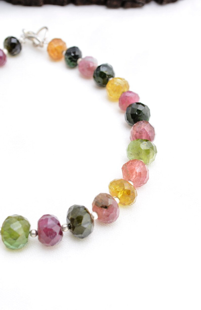 섬네일: Multi Tourmaline Checker Cuts Ball Beads 9 Inches Natural Gemstone Bracelets