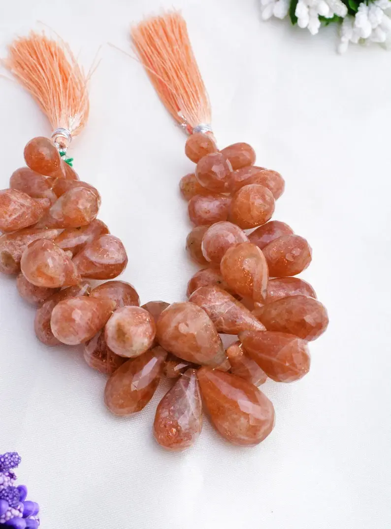 Miniaturbild: Sunstone Faceted Drops Beads Necklace l 7 Inches Natural Sunstone Faceted Drops