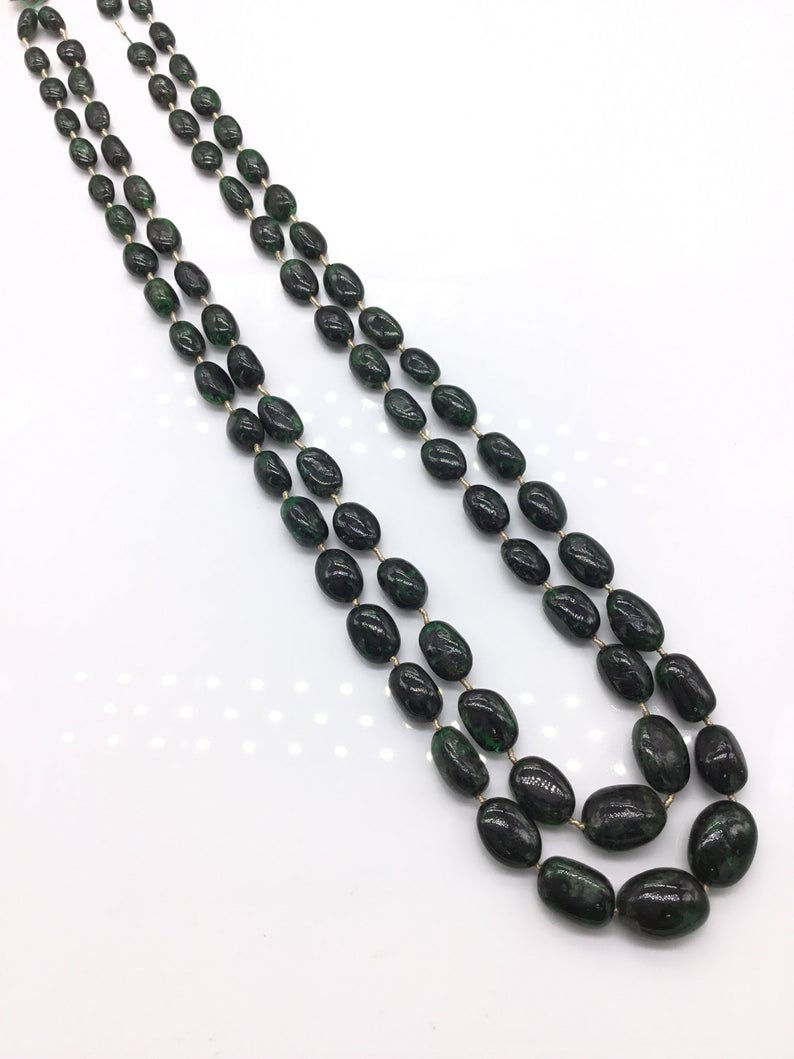 サムネイル： Emerald Tumbled Brazilian Necklace 100 % Natural Emerald Tumble Emerald Beads