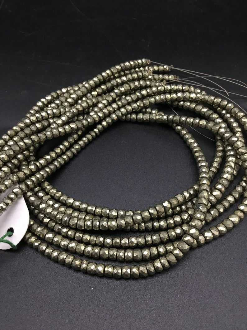 Thumbnail: Pyarite Golden Pyarite Faceted Beads Natural Gemstone Necklace 1 Strand Faceted