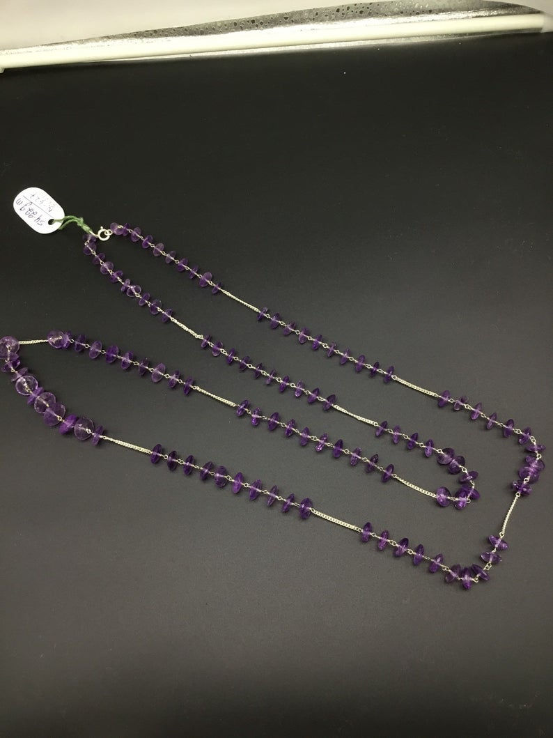 Thumbnail: Amethyst Chain Jewellery Necklace in sterling 925 silver 54.22 grams