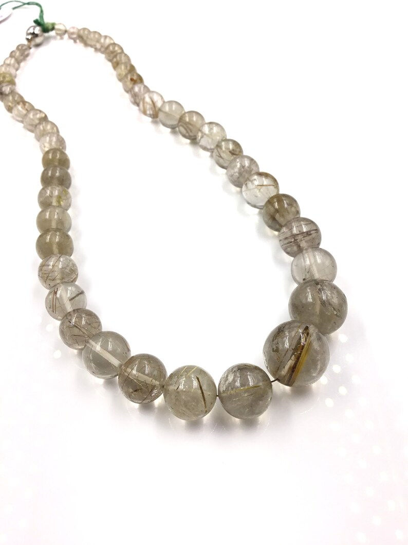 サムネイル： Natural Rutile Smooth Ball Beads Gemstone Necklace