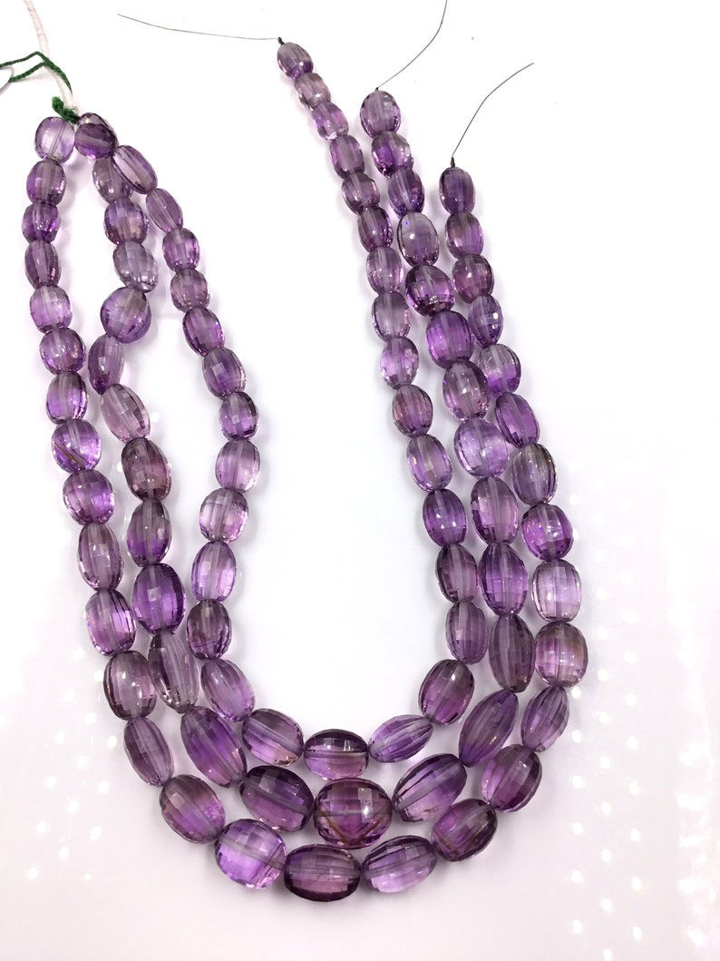 Thumbnail: Natural Amethyst Checker Cut Oval Beads Gemstone Necklace