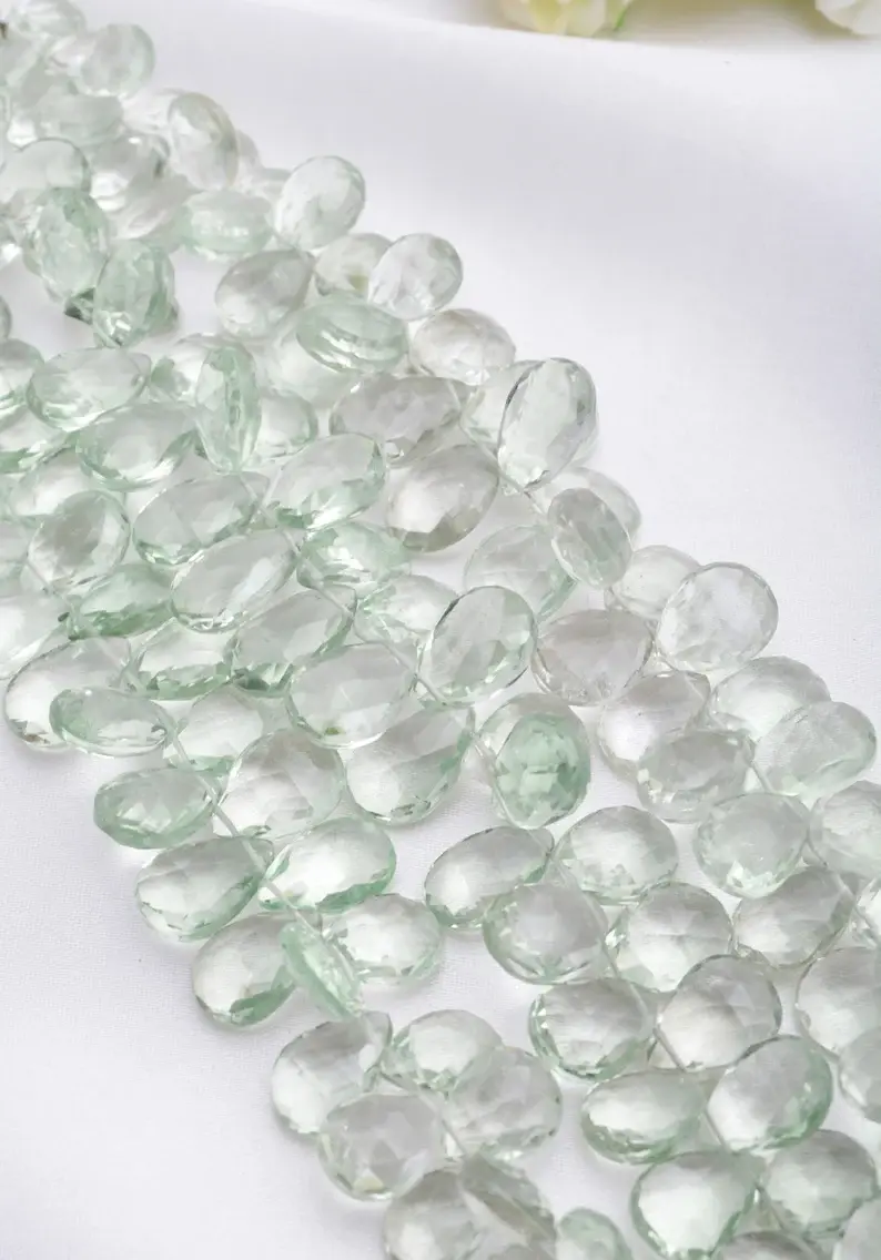 Miniaturbild: Green Amethyst Faceted Pear Beads Natural Gemstone, 1 Strand