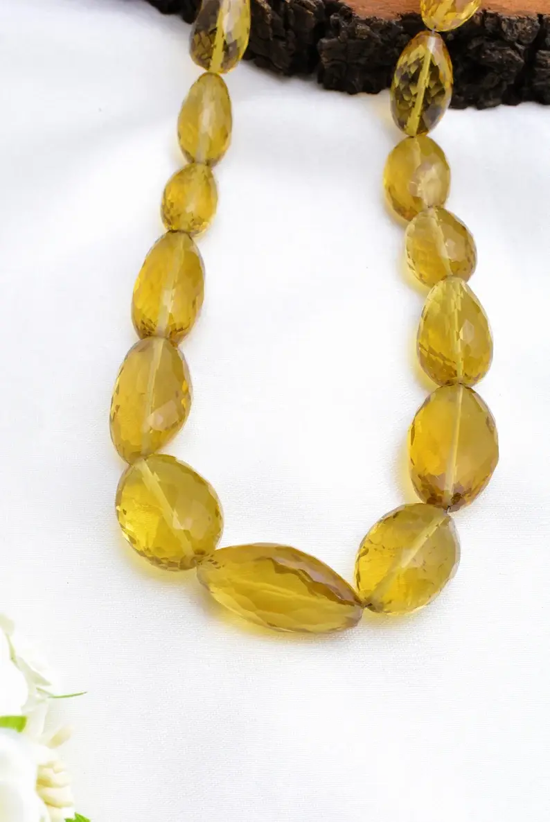 الصورة المصغرة: Honey Quartz , Brazil Faceted , Tumble Natural Gemstones Beads necklace