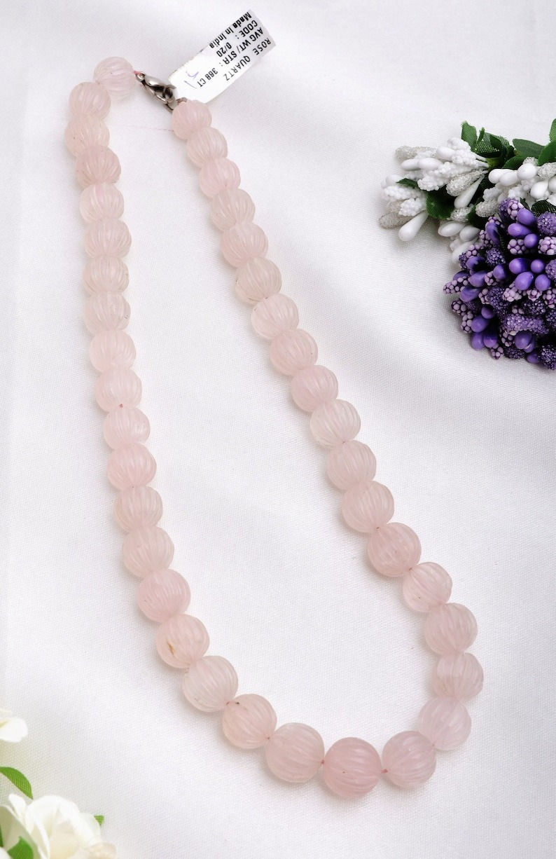 섬네일: Rose Quartz Melon Beads 1 Strand 11mm to 13mm Natural Gemstone Necklace Beads