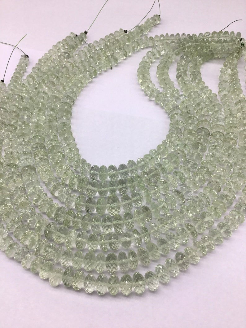 Miniatura: Green Amethyst Faceted Beads I 16 Inches Natural Green Amethyst Beads