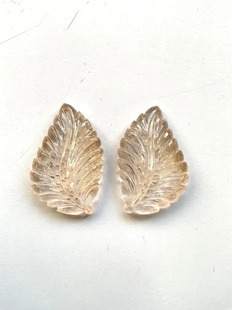 縮圖：Natural Morganite Carved Leaf Loose Gemstone For Jewelry
