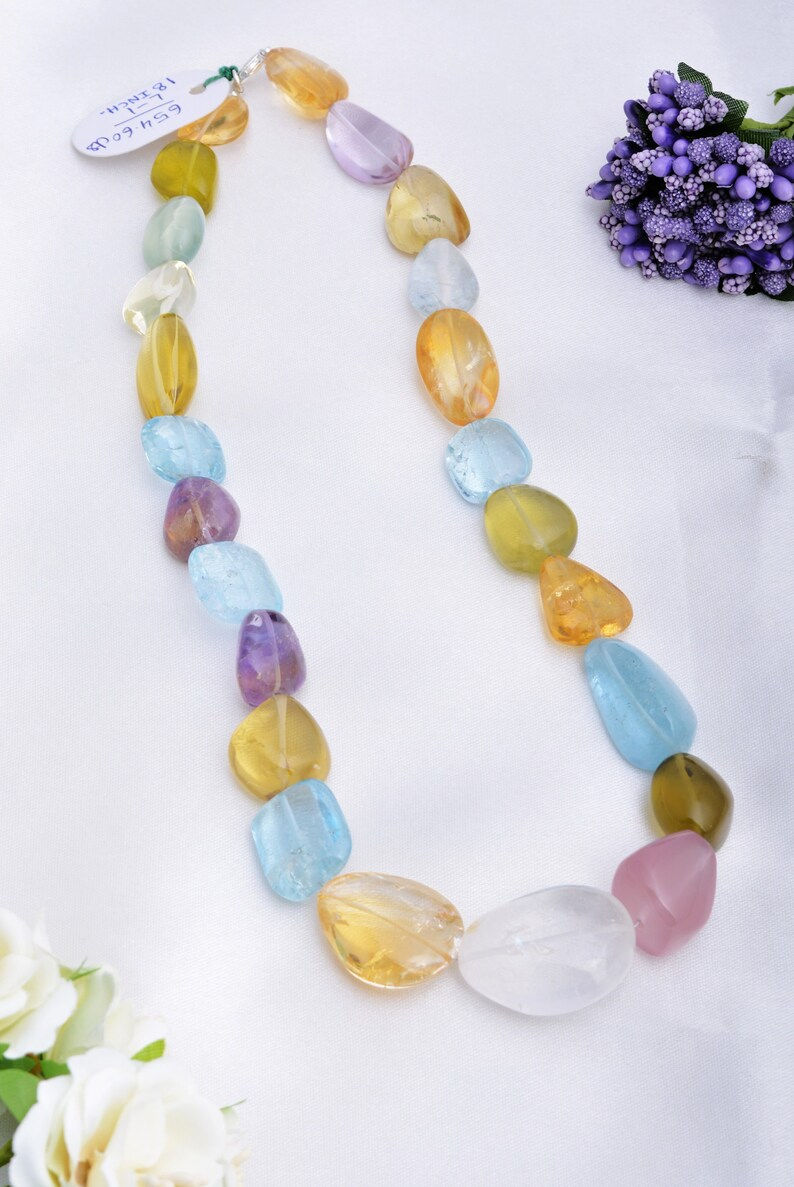 Miniaturbild: Mixed Gems Smooth Tumble 18 Inches Necklace l Natural Mixed Gems Plain Tumbles
