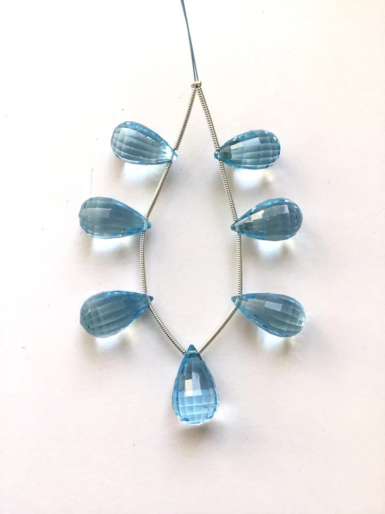 Miniatura: Blue Topaz Checker Cut Drops 7 Pieces Natural Gemstone