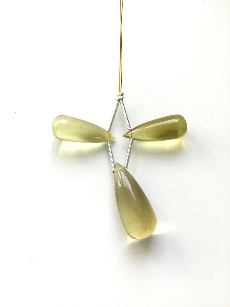 Thumbnail: Lemon Quartz Smooth Drops 3 Pieces Natural Gemstone