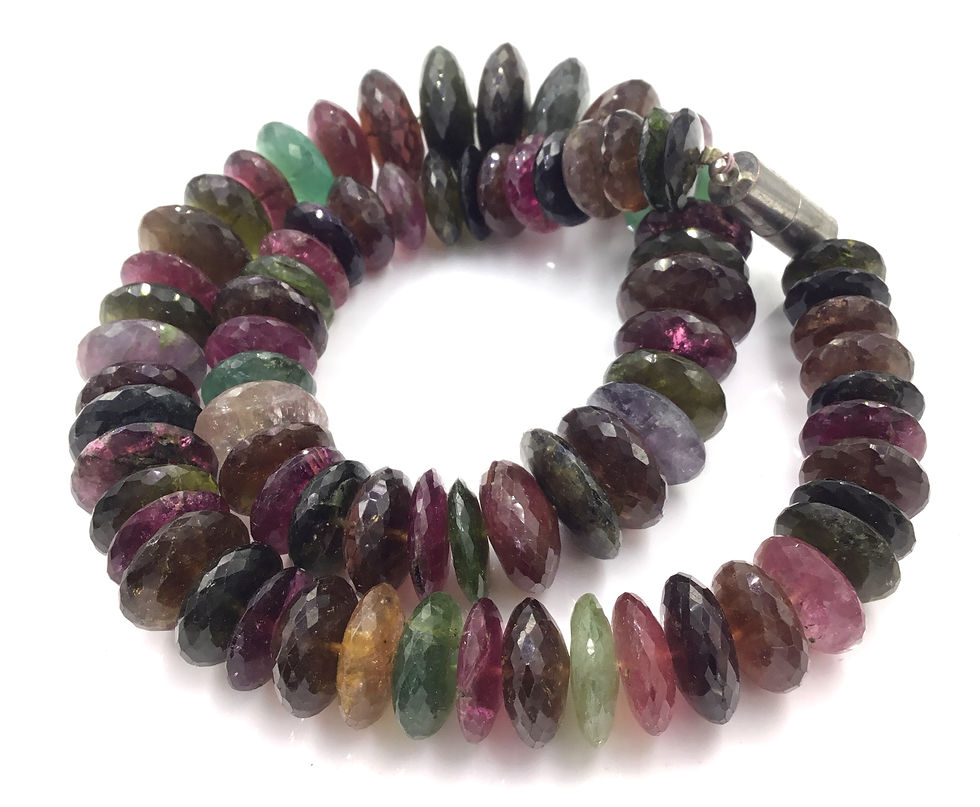 Miniatura: Multi Tourmaline Mixed Shaded German Cut Beads Necklace Natural Gemstone
