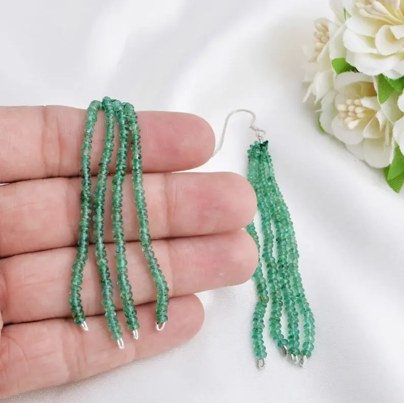Miniatura: Zambian Emerald Faceted Tassel Beads 2.75 Inches Earrings Gemstone Jewelry