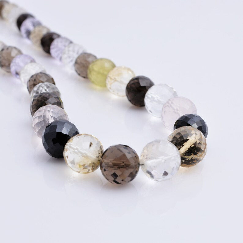 Thumbnail: Mixed Gems Faceted Balls Beads 8mm to 11mm Gemstone Necklace