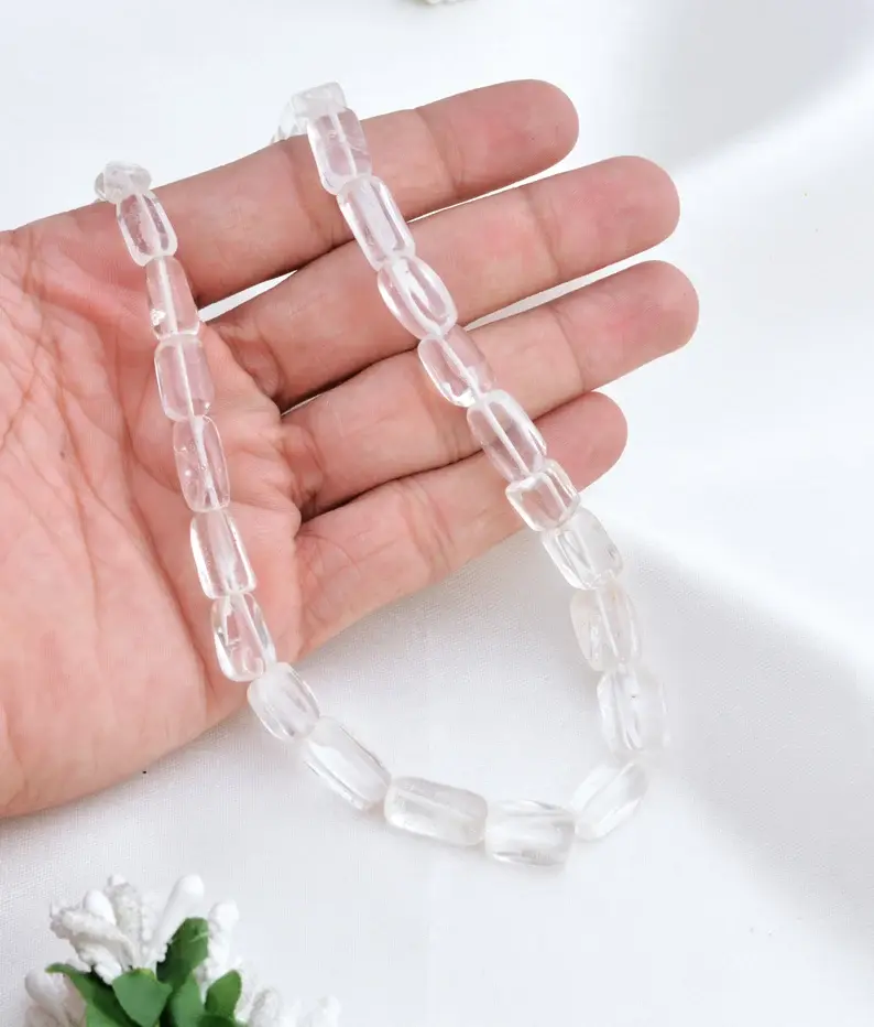 Miniatura: White Crystal Plain Tumbles Necklace l 16 Inches Natural White Crystal Tumbles