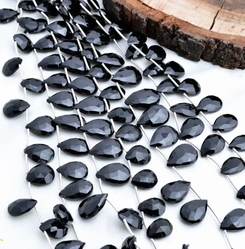 Miniatura: Clearance Deal Black Spinel Faceted Almond 7 strands Gemstone
