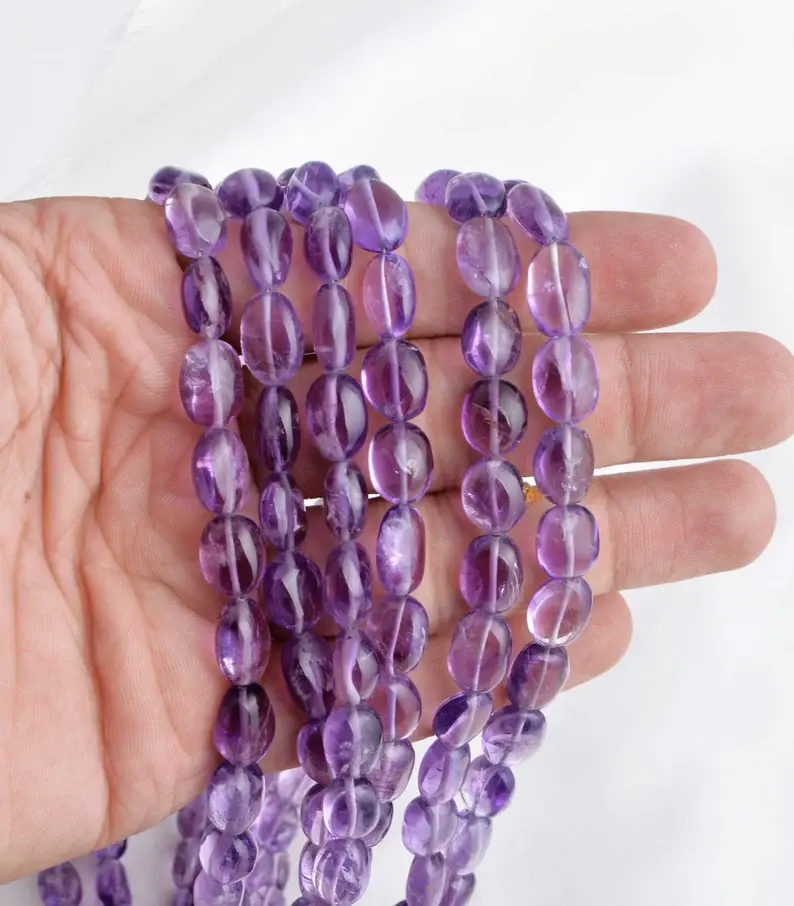 Miniatura: Amethyst Smooth Oval Beads I 5X9 TO 9X11 MM Natural Amethyst Smooth Beads