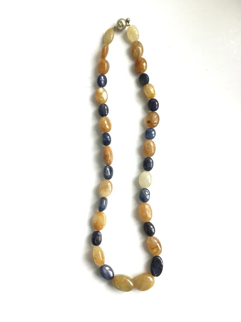 섬네일: Natural Multi Sapphire Gemstone Smooth Tumbles Beads Gemstone Necklace