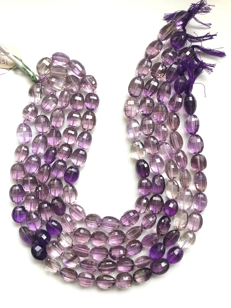 Thumbnail: Amethyst Concave Cut Ovals 1 Strand Natural Gemstone
