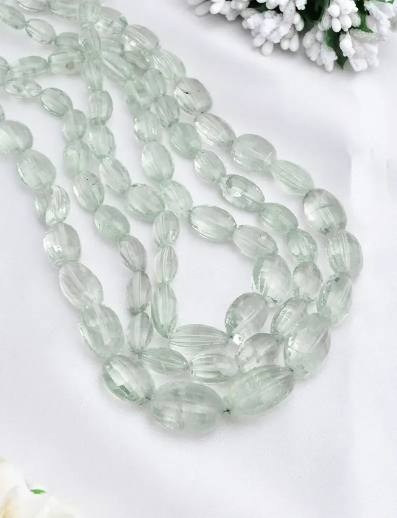 Miniatura: Green Amethyst Checker Cut Ovals Natural Gemstone Beads