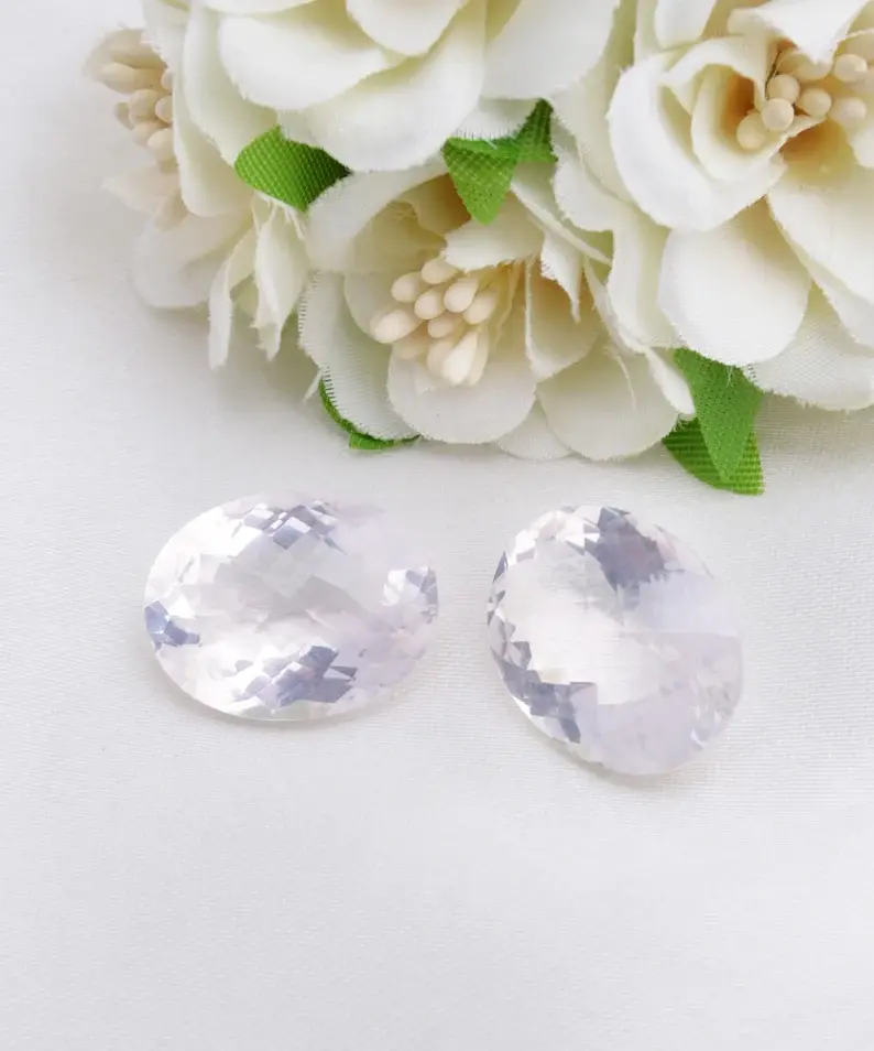 Miniatura: Rose Quartz Faceted Oval Pair Natural Loose Gemstone