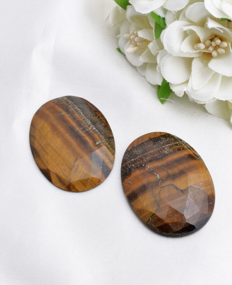Miniatura: Tiger Eye Faceted Oval Pair 30 to 39 mm Natural Loose Gemstones