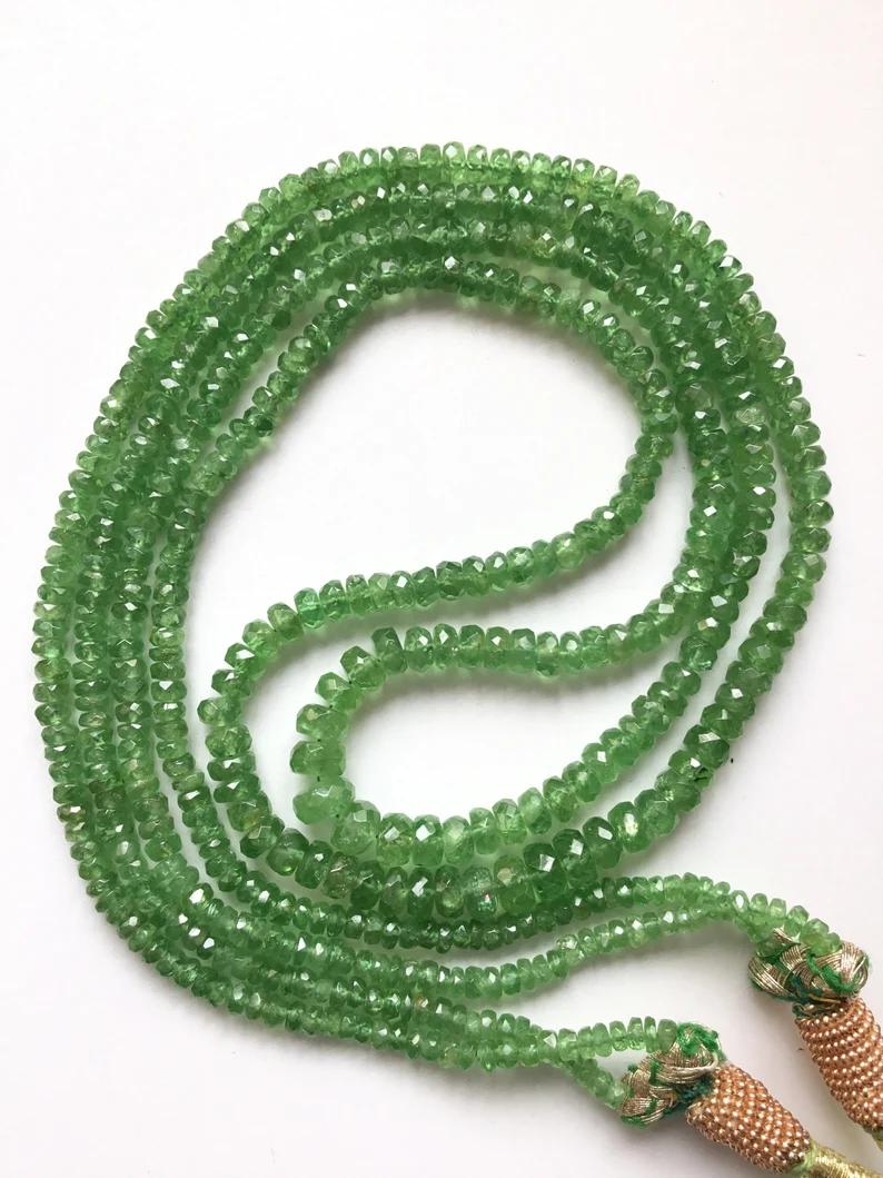 Thumbnail: Natural Tsavorite Faceted Beads 2 Strands Gemstone Necklace