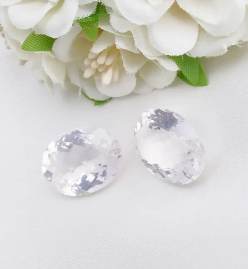 Miniatura: Rose Quartz Faceted Oval Pair Natural Loose Gemstone