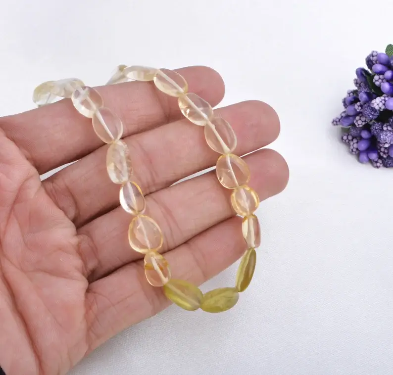 섬네일: Citrine Plain Tumble Necklace l 10 Inches Natural Citrine Smooth Tumbles Beads