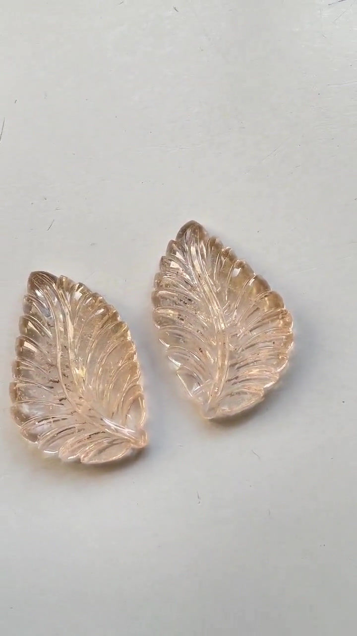 縮圖：Natural Morganite Carved Leaf Loose Gemstone For Jewelry