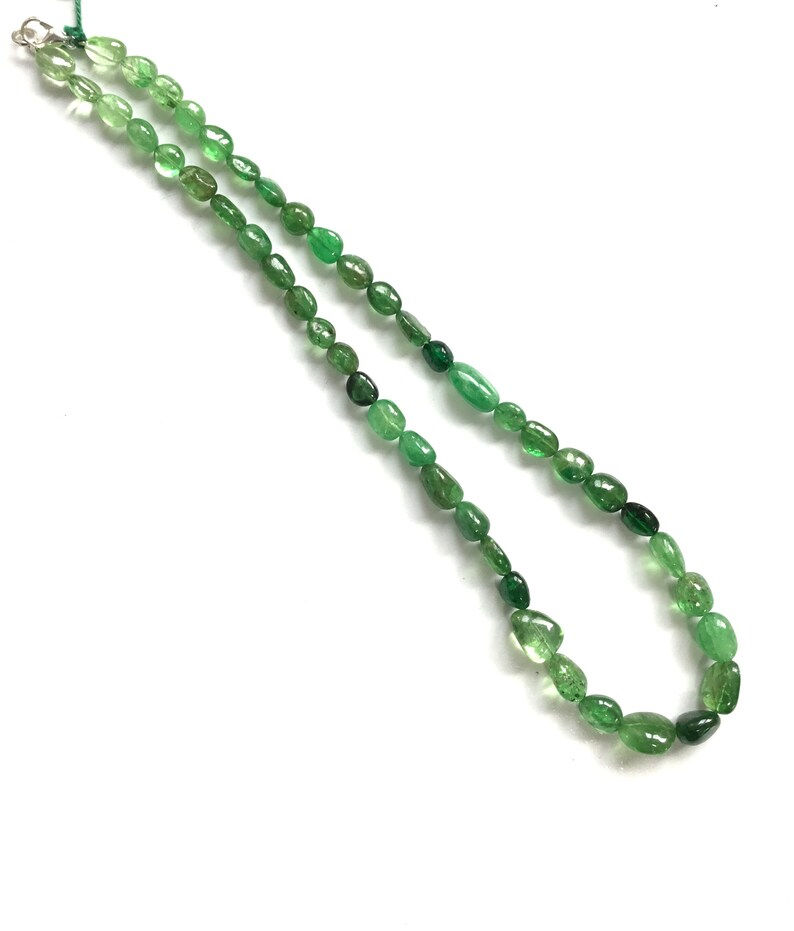 Thumbnail: Natural Tsavorite Smooth Tumble Beads Gemstone Necklace