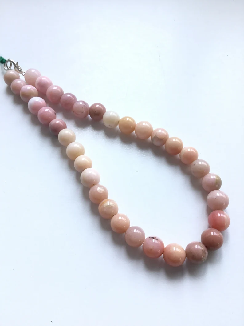 縮圖：Pink Opal Plain Balls Natural Gemstone Necklace