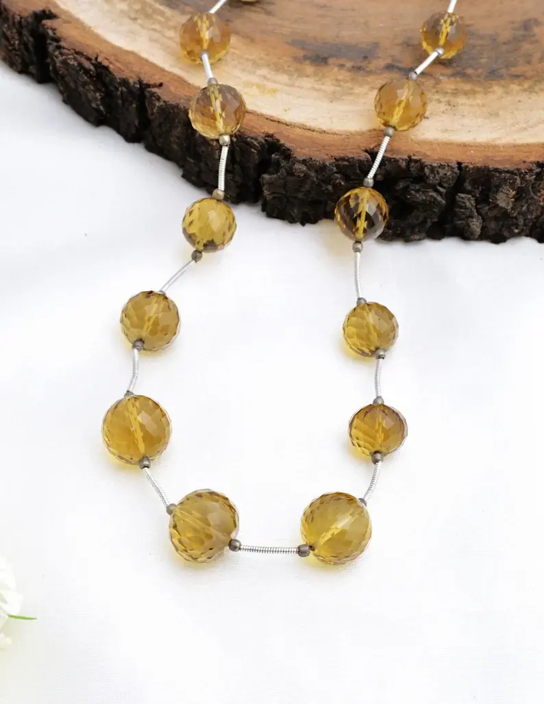 縮圖：Honey Quartz Faceted Balls Natural Gemstone Necklace, Gemstone For Jewelry