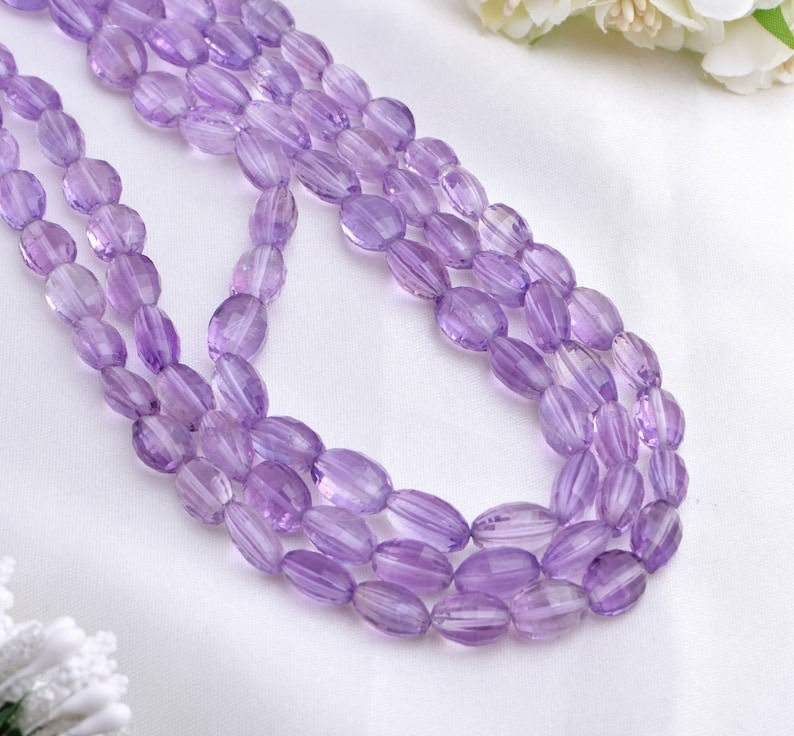 Thumbnail: Amethyst Concave Cut Oval Beads 1 Strands Natural Gemstone