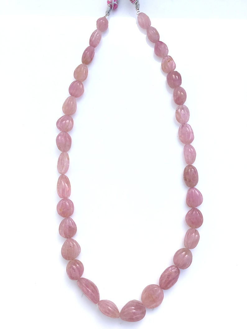 الصورة المصغرة: Burmese Pink Tourmaline Melon Carved Tumbles Natural Gemstone