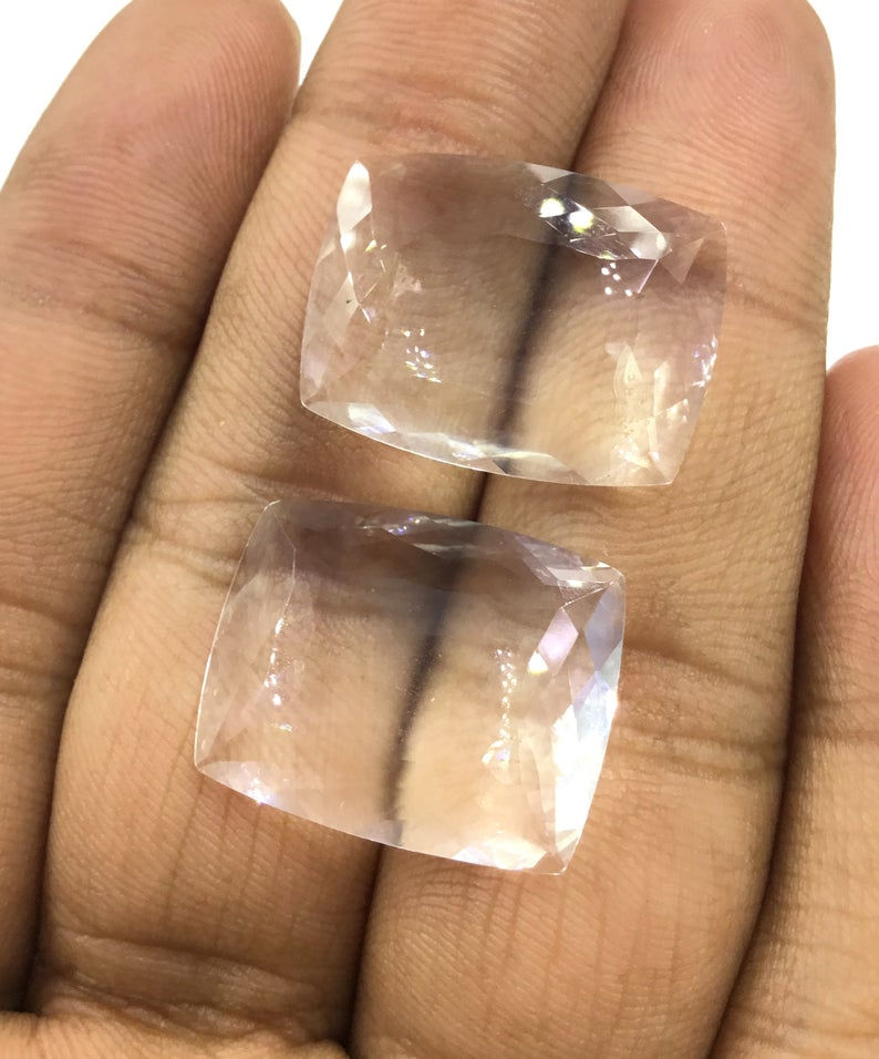 Thumbnail: White Crystal Fancy Cut Stone Pair Crystal Gemstone Pair Natural Gems