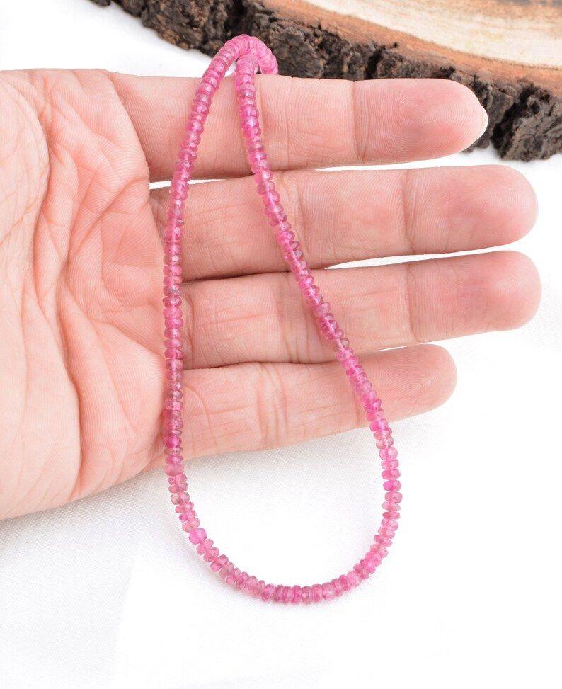Miniatura: Natural Pink Tourmaline Faceted Beads 3mm to 4mm Gemstone Beads Necklace