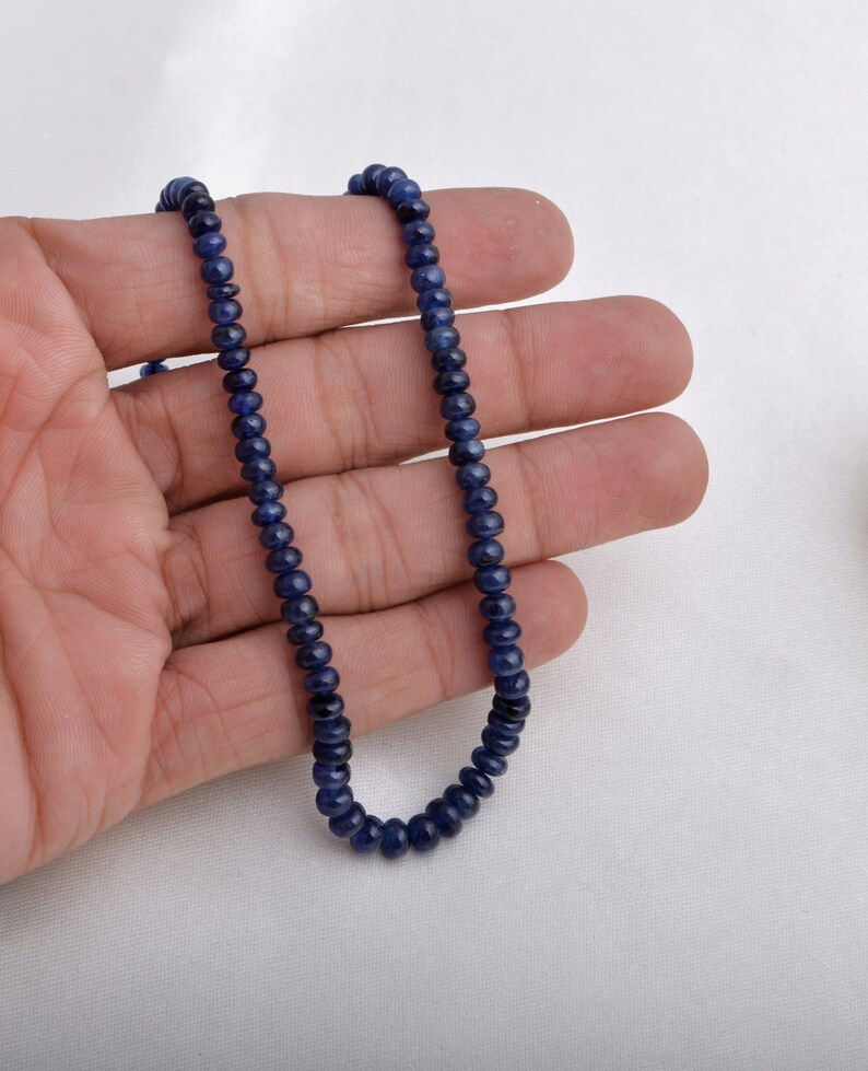 섬네일: Natural Blue Sapphire Treated Smooth Beads Gemstone Necklace