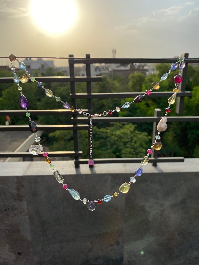 Miniatura: Silver Jewellery 925 Sterling Silver 24'' Semi Multi Gemstone Silver Chain