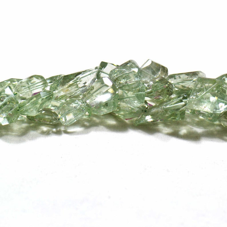 Thumbnail: Green Amethyst Tumble Brazil Faceted 1 Strand Gemstone  Jewelry Beads