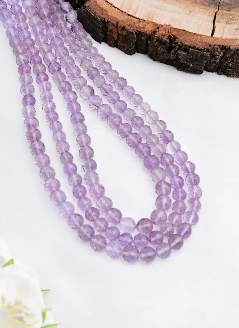 Thumbnail: Amethyst Checker Cut Ball Beads I 6 mm to 7.5 mm Natural Amethyst Faceted Balls