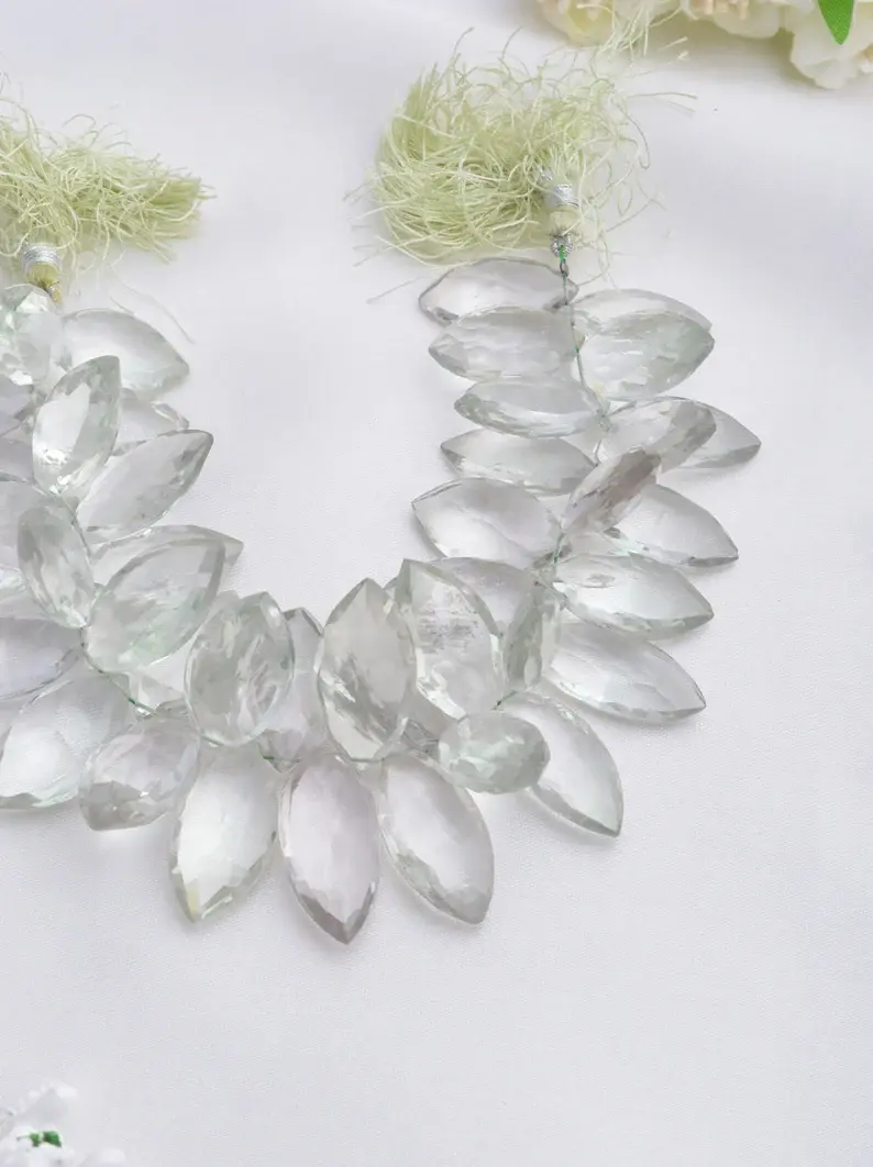 Miniaturbild: Green Amethyst Faceted Marquise Beads Natural Gemstone Necklace , 1 Strand