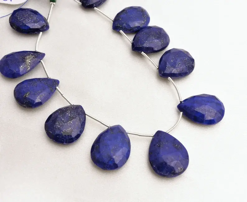 Thumbnail: Lapis Lazuli Faceted Pear Beads Necklace l 8 Inches Natural Lapis Lazuli Faceted