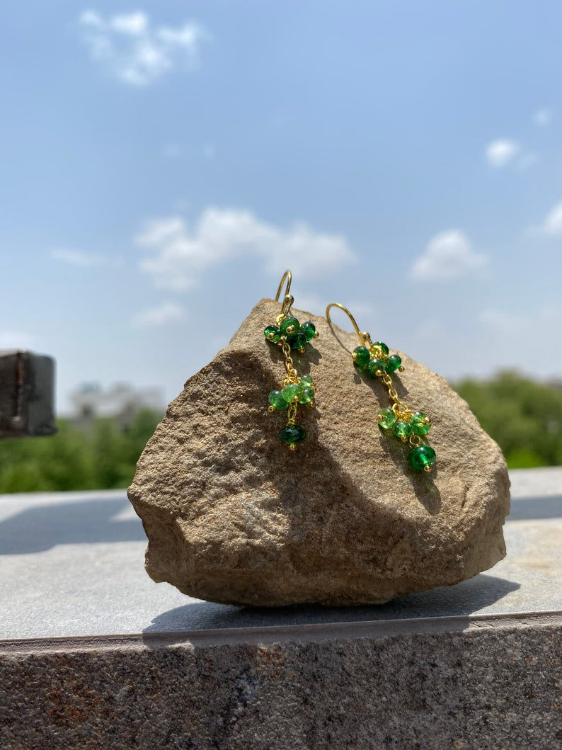 Миниатюра: Silver Jewellery 925 Silver TSAVORITE BEADS PEARLS Earring gemstone jewelry