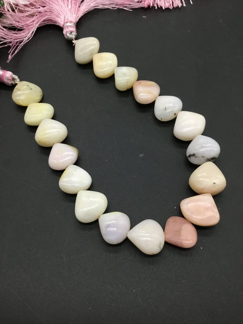 サムネイル： Pink Opal Plain Pear / Heart Shape Natural 8 Inches Gemstone Beads