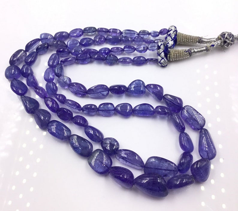 الصورة المصغرة: Natural Tanzanite Smooth Tumbles Beads Gemstone Necklace