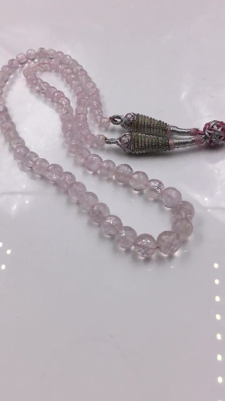 섬네일: Natural Morganite Faceted Ball Beads Gemstone Necklace