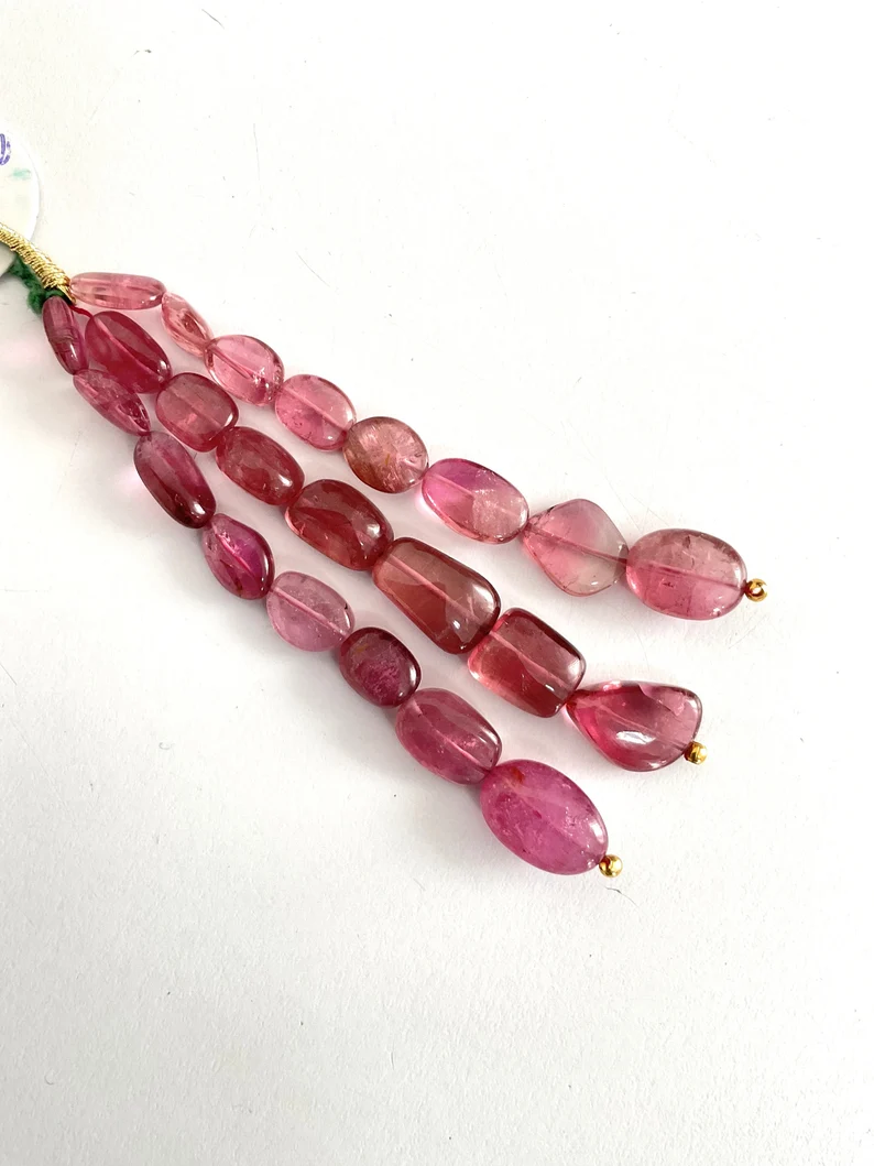 Miniatura: Rubellite Plain Tumbles Beads 3 Strands Natural Gemstone