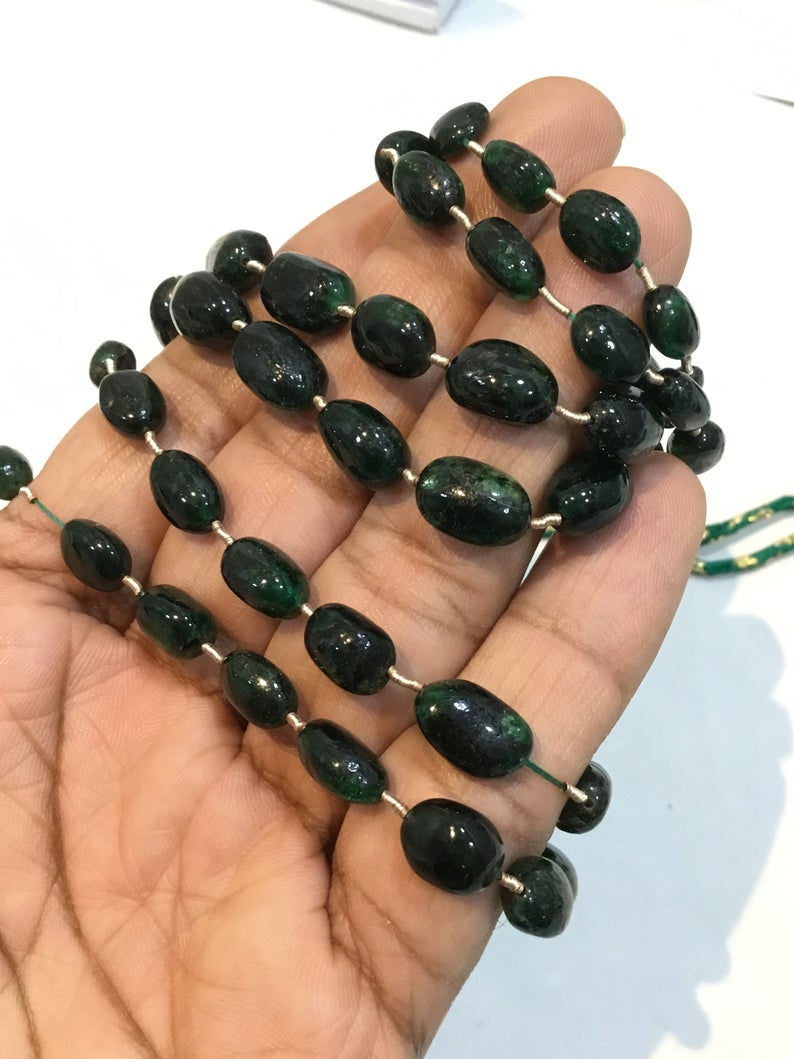 サムネイル： Emerald Tumbled Brazilian Necklace 100 % Natural Emerald Tumble Emerald Beads