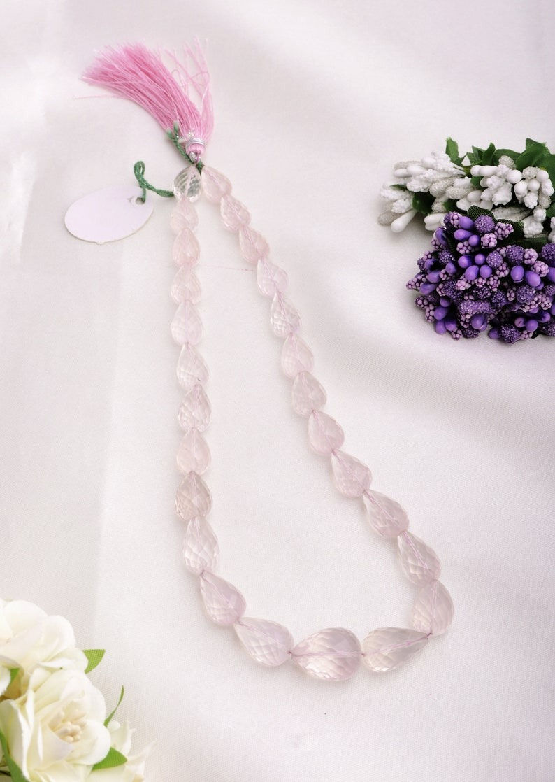 Thumbnail: Natural Rose Quartz Faceted Drops Gemstone Beads